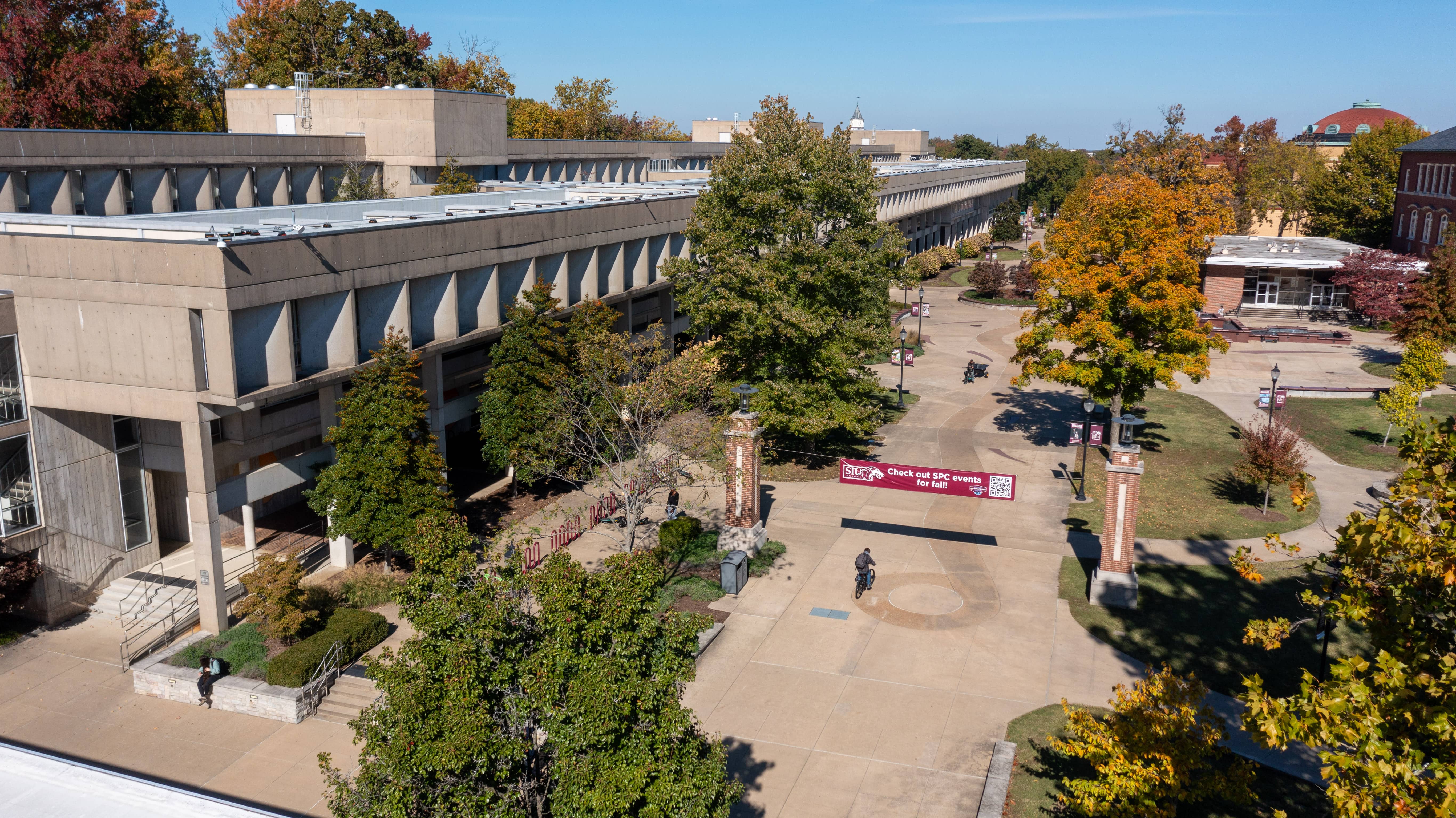 drone photo of faner hall