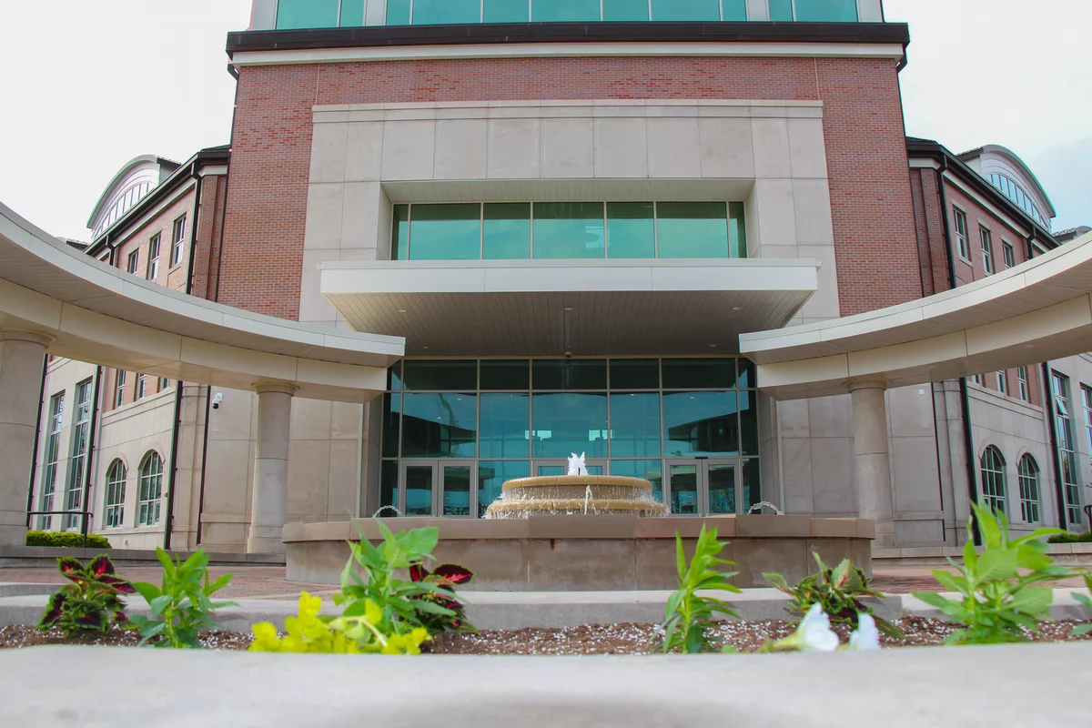 outside fountain at the Student Services Building