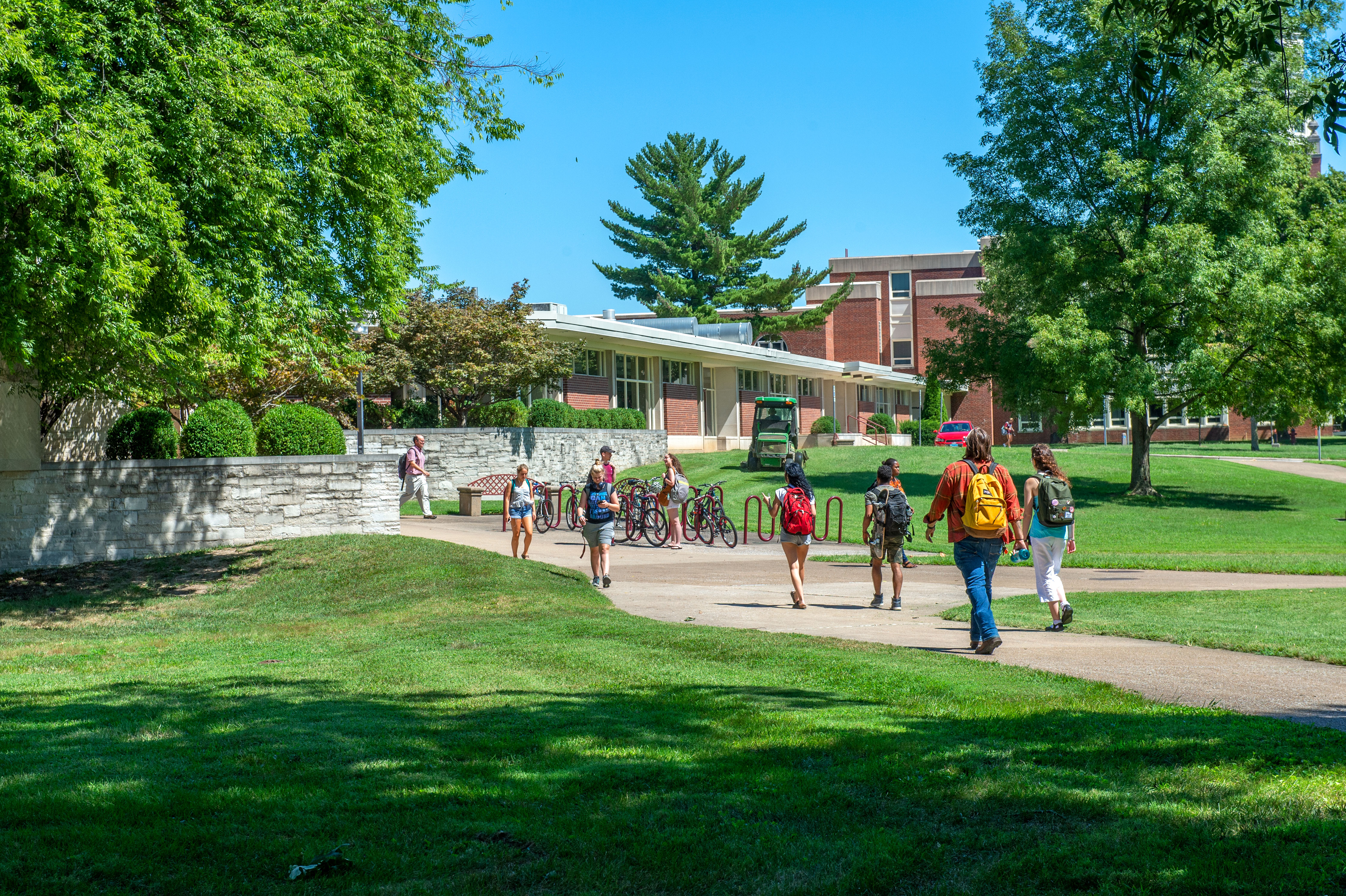 Outside of Wham Education building with students walking